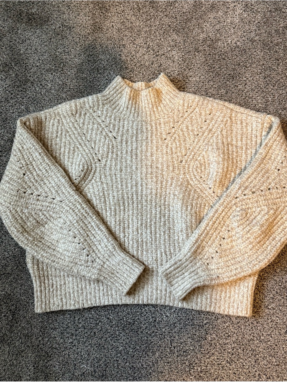 Loft Cozy Cream Ribbed Mock-Neck Sweater